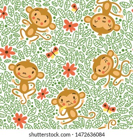 Seamless pattern with funny monkeys.