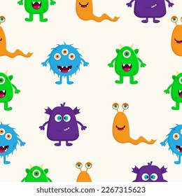 Seamless pattern with funny monster. Birthday background.