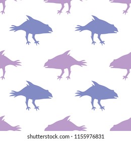 Seamless pattern with funny monster chickens on a white background for prints, designs and coloring books. Vector illustration.