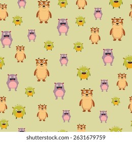 seamless pattern with funny monsters