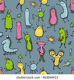 Seamless pattern with funny monsters.