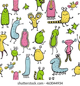 Seamless pattern with funny monsters.