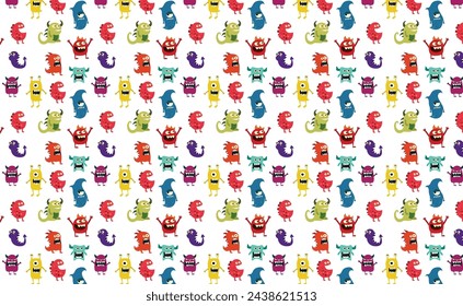 Seamless pattern with funny monsters. Cartoon 