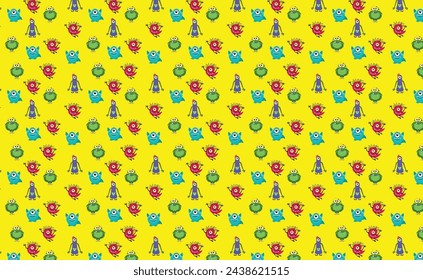 Seamless pattern with funny monsters. Cartoon 
