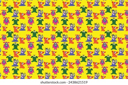 Seamless pattern with funny monsters. Cartoon 