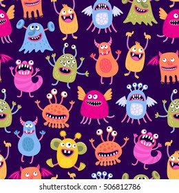 Seamless pattern with funny monsters. Cartoon