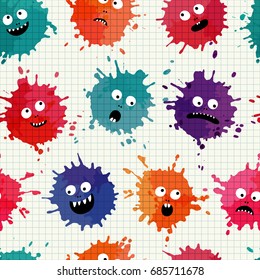 Seamless pattern with funny monsters. Cartoon style