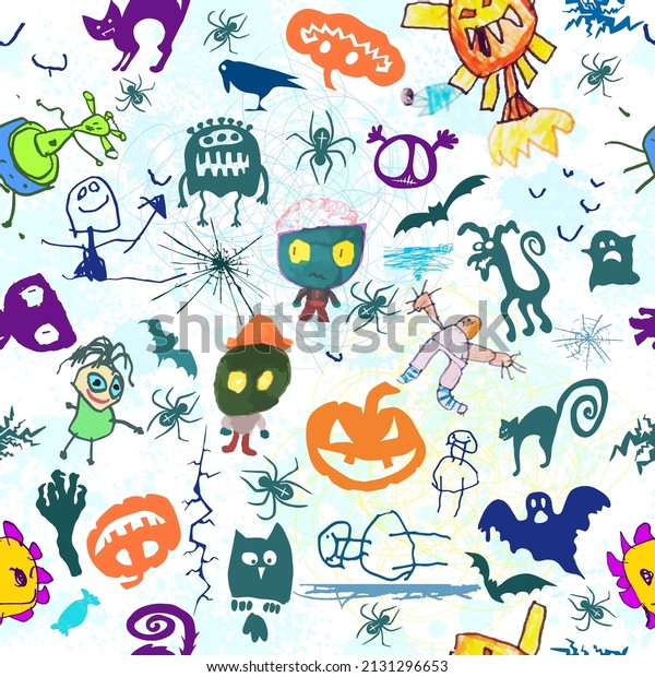 Seamless pattern with funny monsters in cartoon\
style. Children\'s background with cute characters for fabric\
design, Wallpaper, wrapping paper.\
Vector