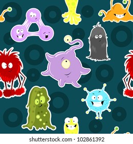 Seamless pattern with funny monsters. Vector illustration
