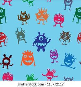 Seamless pattern of funny monsters - vector illustration