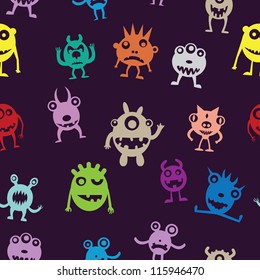Seamless pattern of funny monsters - vector illustration