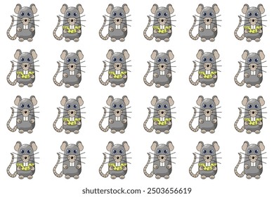 Seamless pattern with funny mouse. Animal ornament in trendy flat style isolated white. Vector illustration can used wallpaper fabric textile print. EPS 10