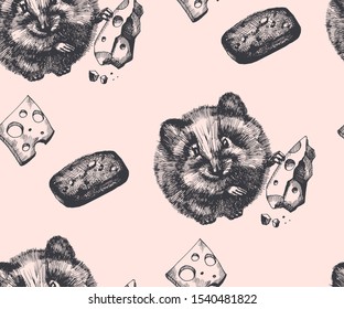 Seamless pattern with Funny mouse, symbol of 2020 year. Vector pattern. Print for textile, cloth, wallpaper, scrapbooking