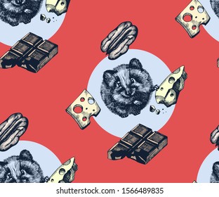 Seamless pattern with Funny mouse, symbol of 2020 year. Vector pattern. Print for textile, cloth, wallpaper, scrapbooking