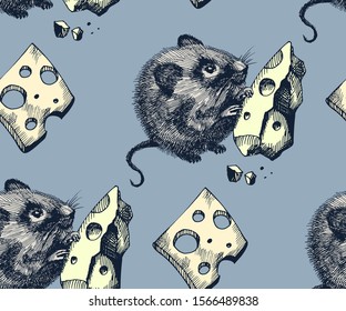 Seamless pattern with Funny mouse, symbol of 2020 year. Vector pattern. Print for textile, cloth, wallpaper, scrapbooking