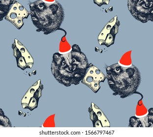 Seamless pattern with Funny mouse, symbol of 2020 year. Vector pattern. Print for textile, cloth, wallpaper, scrapbooking