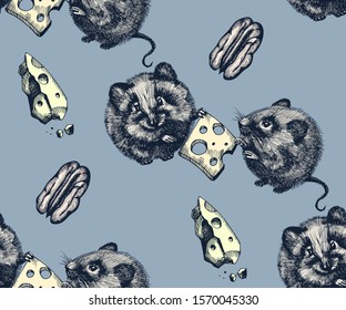 Seamless pattern with Funny mouse, symbol of 2020 year. Vector pattern. Print for textile, cloth, wallpaper, scrapbooking