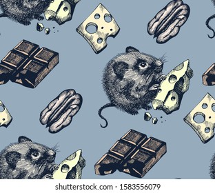 Seamless pattern with Funny mouse, symbol of 2020 year. Vector pattern. Print for textile, cloth, wallpaper, scrapbooking