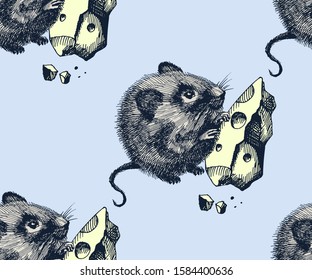 Seamless pattern with Funny mouse, symbol of 2020 year. Vector pattern. Print for textile, cloth, wallpaper, scrapbooking