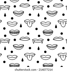 Seamless pattern with funny mouths and dots