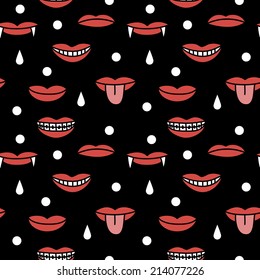 Seamless pattern with funny mouths and dots 