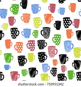 Seamless pattern "Funny mugs". Can be used in textile design, wallpaper, table cloth, postcard, wrapping paper.