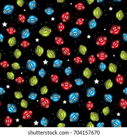 Seamless pattern with funny multi-colored aliens. vector.