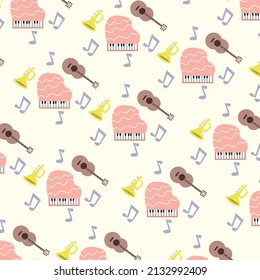 Seamless pattern. Funny musical instrument. pattern For valentine,bed sheets, cover bed, baby pajamas, print, packaging, decoration, wallpaper and design