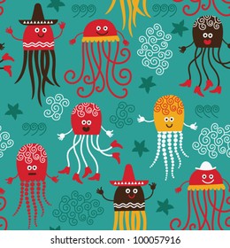 seamless pattern with funny octopuses