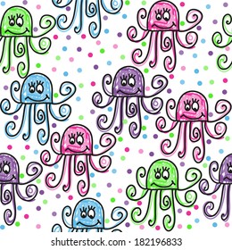 seamless pattern with funny octopuses