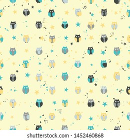 Seamless pattern with funny owls
