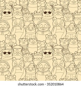 Seamless pattern with funny pandas