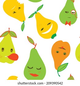 Seamless pattern with funny pears