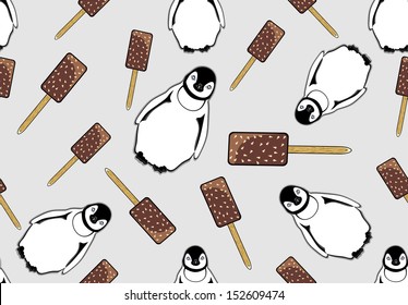seamless pattern of funny penguins and  Ice Cream