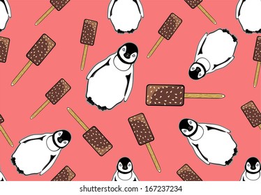 seamless pattern of funny penguins and Ice Cream