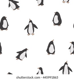 Seamless pattern with funny penguins. Vector elements for design