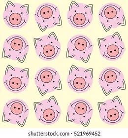Seamless pattern with funny pig and good muzzle on a colored background. Vector illustration.