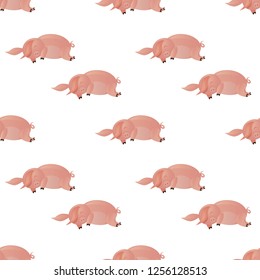 Seamless pattern with funny pig, pig sleeping texture background, vector illustration,