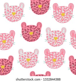 Seamless pattern and funny pink leopard  Kids trendy print  Vector hand drawn illustration 