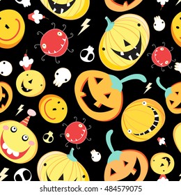 Seamless pattern with funny pumpkins for Halloween. Pumpkin Autumn Vector vintage background