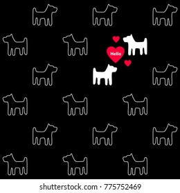 Seamless pattern with funny puppies. Background for fabric, textile design, wrapping paper or wallpaper. Vector illustration with cute dogs for Chinese new year.