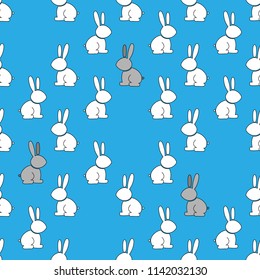 Seamless pattern of funny rabbit, hare. Vector illustration of a cartoon cheerful hare seamless pattern. Hand drawn children's pattern from the bunny, rabbit.
