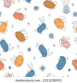 Seamless pattern with funny rabbits. Animal print. Pets. Festive decor. A pattern of simple elements. Vector illustration.