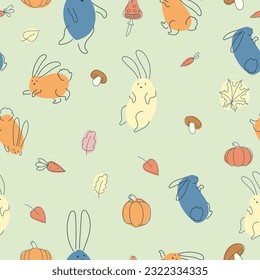 Seamless pattern with funny rabbits. Animal print. Pets. Festive decor. A pattern of simple elements. Vector illustration.