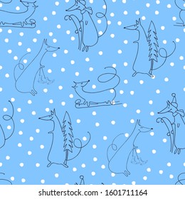 Seamless pattern with funny rats, zodiac animals for 2020. Year of the Rat concept. Winter holidays and winter recreation concept