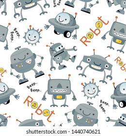 Seamless pattern with funny robot cartoon