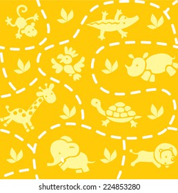 Seamless pattern with funny running african animals in savannah. Children vector illustration
