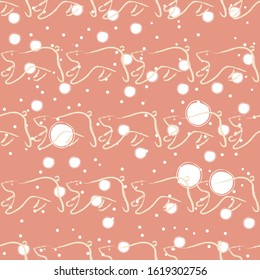 Seamless Pattern with funny running bears hand drawn in brush. Repeating Pattern. Vector Illustration