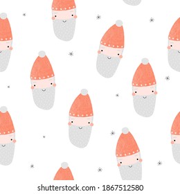 Patrón sin foco con el gracioso Papá Noel. Impresión de vacaciones para niños. Ilustración dibujada a mano por vectores.