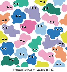 Seamless pattern with funny shapes and eyes. Cute kids print. Vector hand drawn illustration.